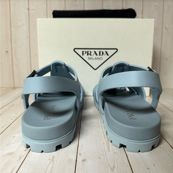 Prada Logo Plaque Rubber Fisherman Sandals Cielo Blue Sz 40 / 10 - Picture 12 of 15